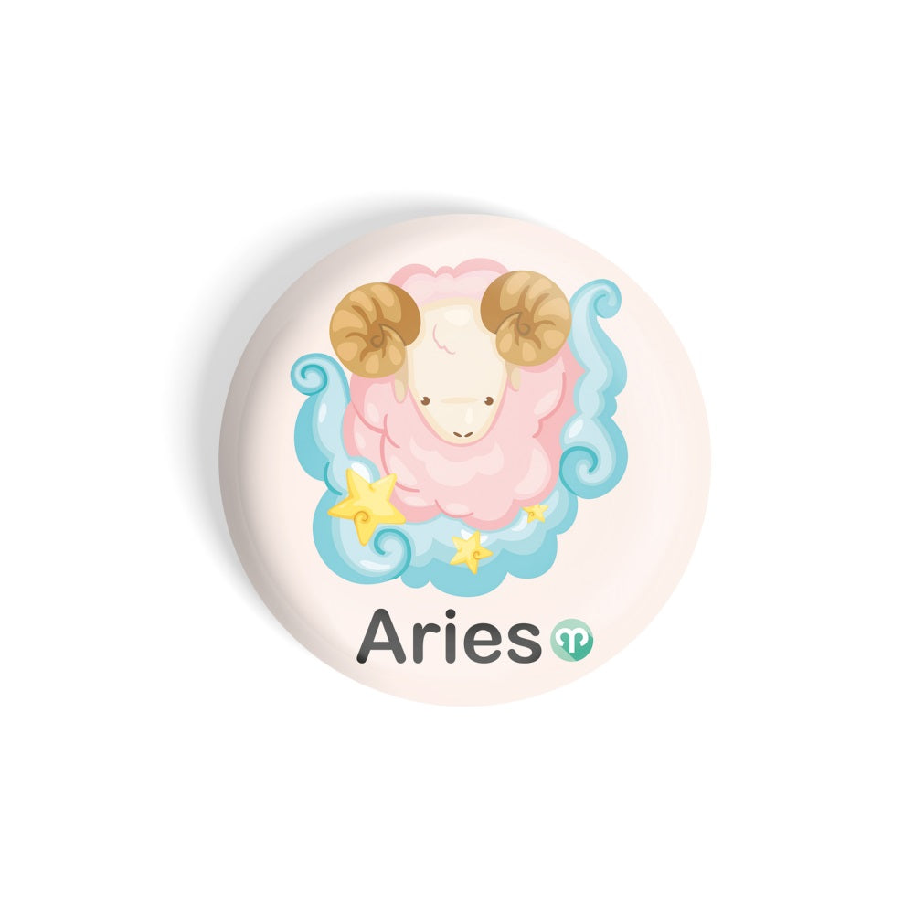 dhcrafts Round Fridge Magnet Pink Color Cute Zodiac Sign Aries D3 Glossy Finish Design Pack of 1 (58 mm)